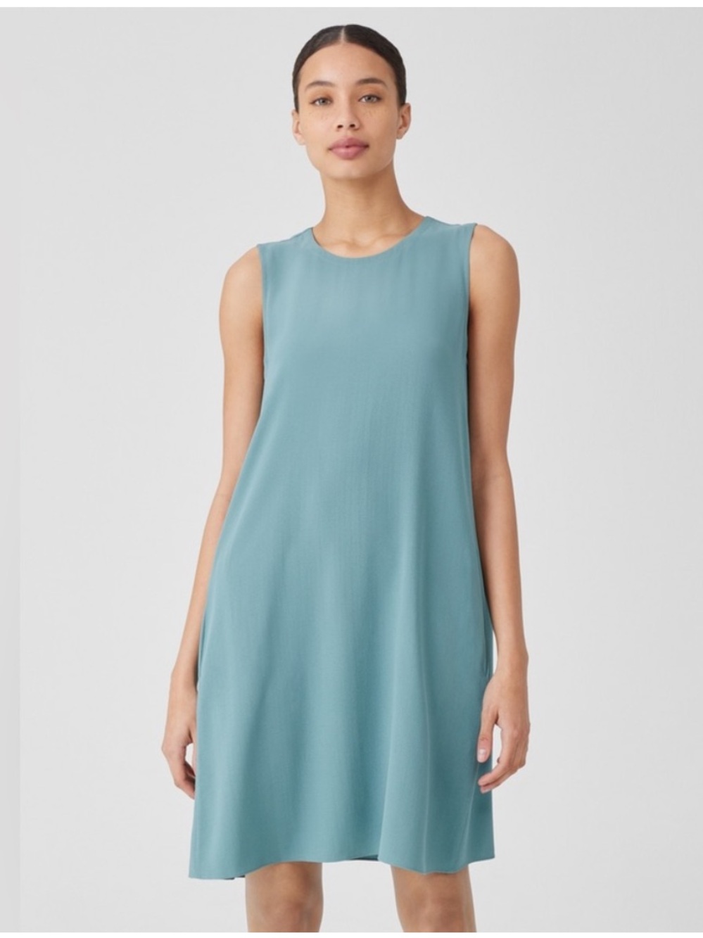 NWT Eileen Fisher Silk Georgette Crepe Round Neck Dress